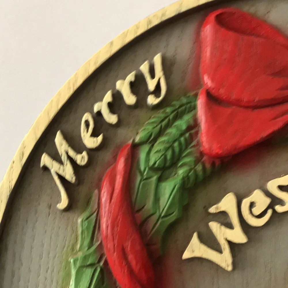 Holiday Welcome Wreath Plaque - Red and Green Christmas Wall Decor